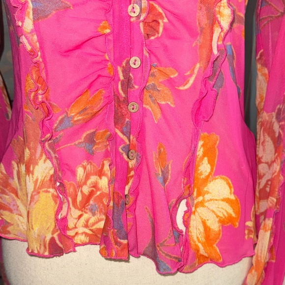 Free People| Pink Floral Sheer Button-Up Top - Picture 5 of 8